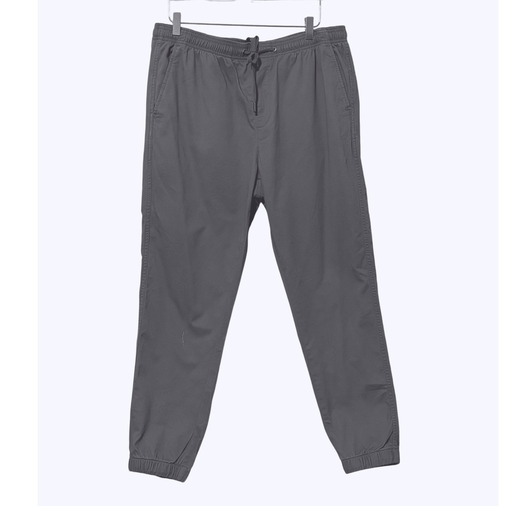 GAP Mens Twill Jogger Pants Grey Elastic Waist Drawstring Waist - Size Large B21